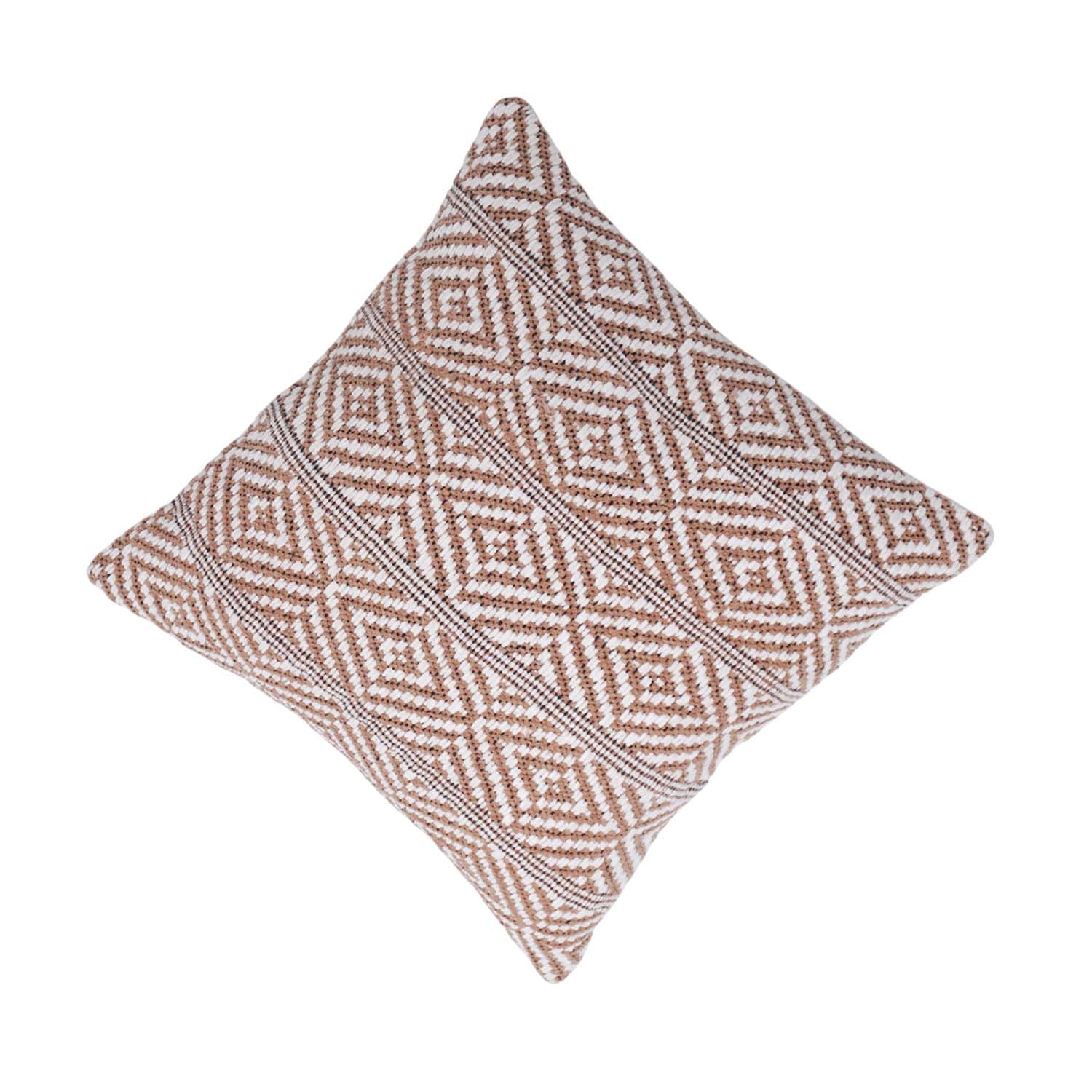 Handwoven Geometric Cotton Cushion Cover 45x45 cm | Boho Tribal Pattern Decorative Throw Pillow Cover | Brown & Ivory