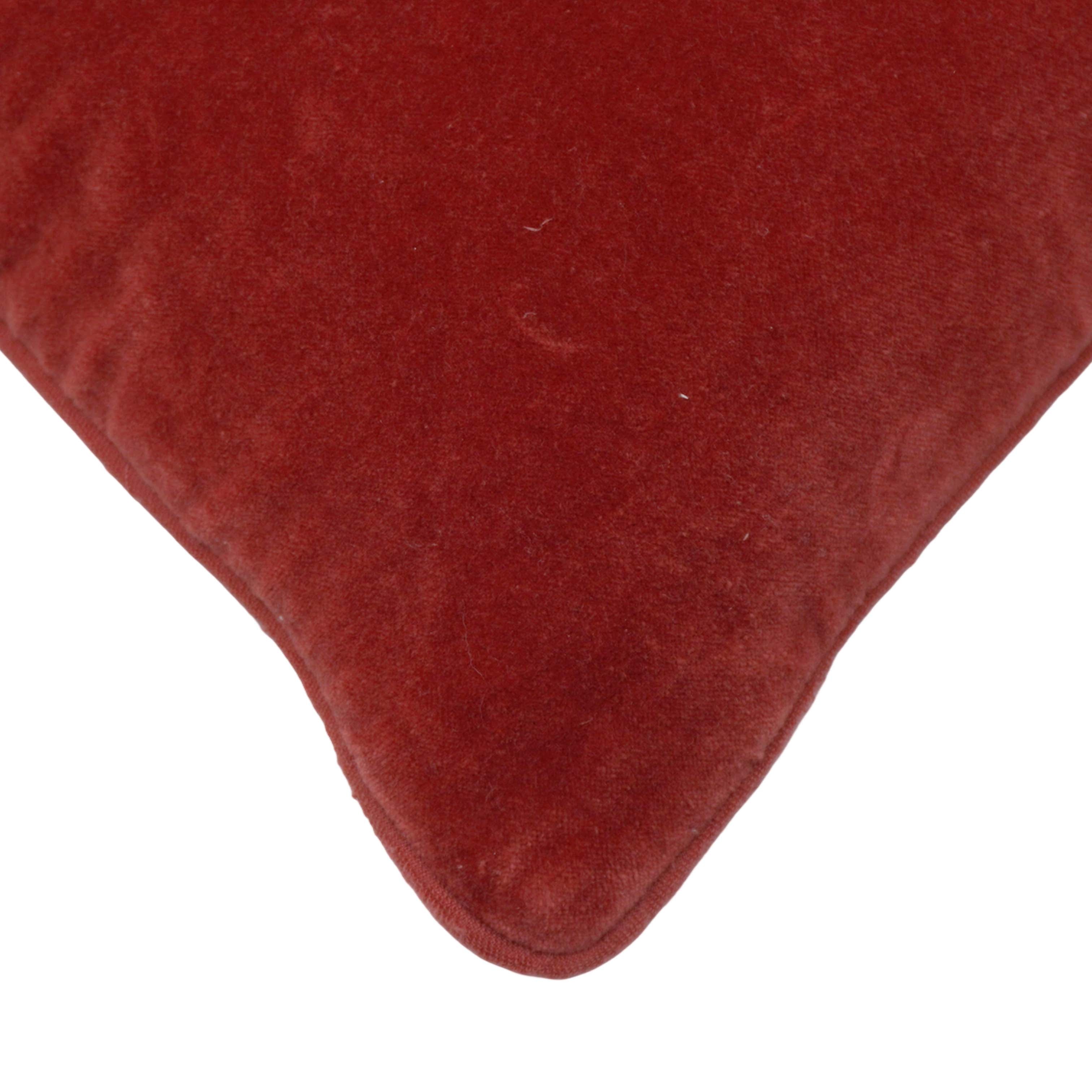 Rust Cotton Velvet Embroidered Cushion Cover 45x45 cm | Floral Embroidery Decorative Throw Pillow Cover | Hidden Zipper | Sofa & Bed Accent Cushion