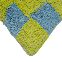 Hand Tufted Cushion Cover 45x45 cm – Blue & Lime Green Abstract Checkerboard Textured Design