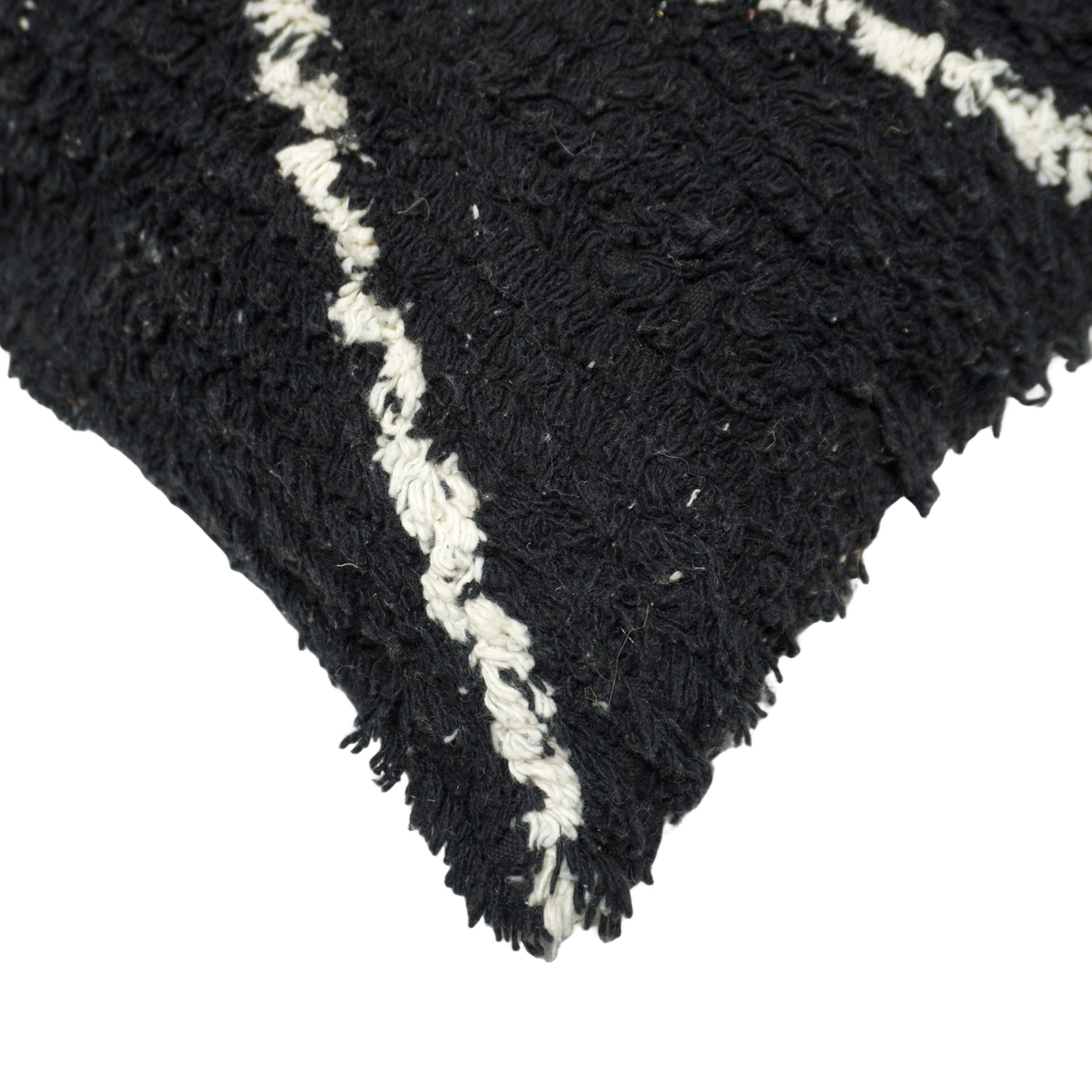 Hand Tufted Black & Ivory Cotton Cushion Cover 45x45 cm | Modern Geometric Textured Throw Pillow Cover | Concealed Zip | 18x18 Inch