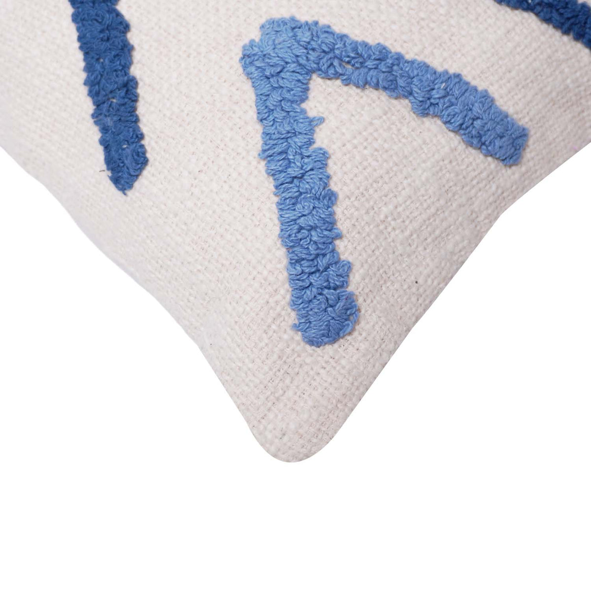 Handmade Tufted Cotton Cushion Cover 45x45 cm – Blue Geometric Pattern Decorative Throw Pillow Cover with Hidden Zipper - Bulk manufacturer & supplier from Panipat, India
