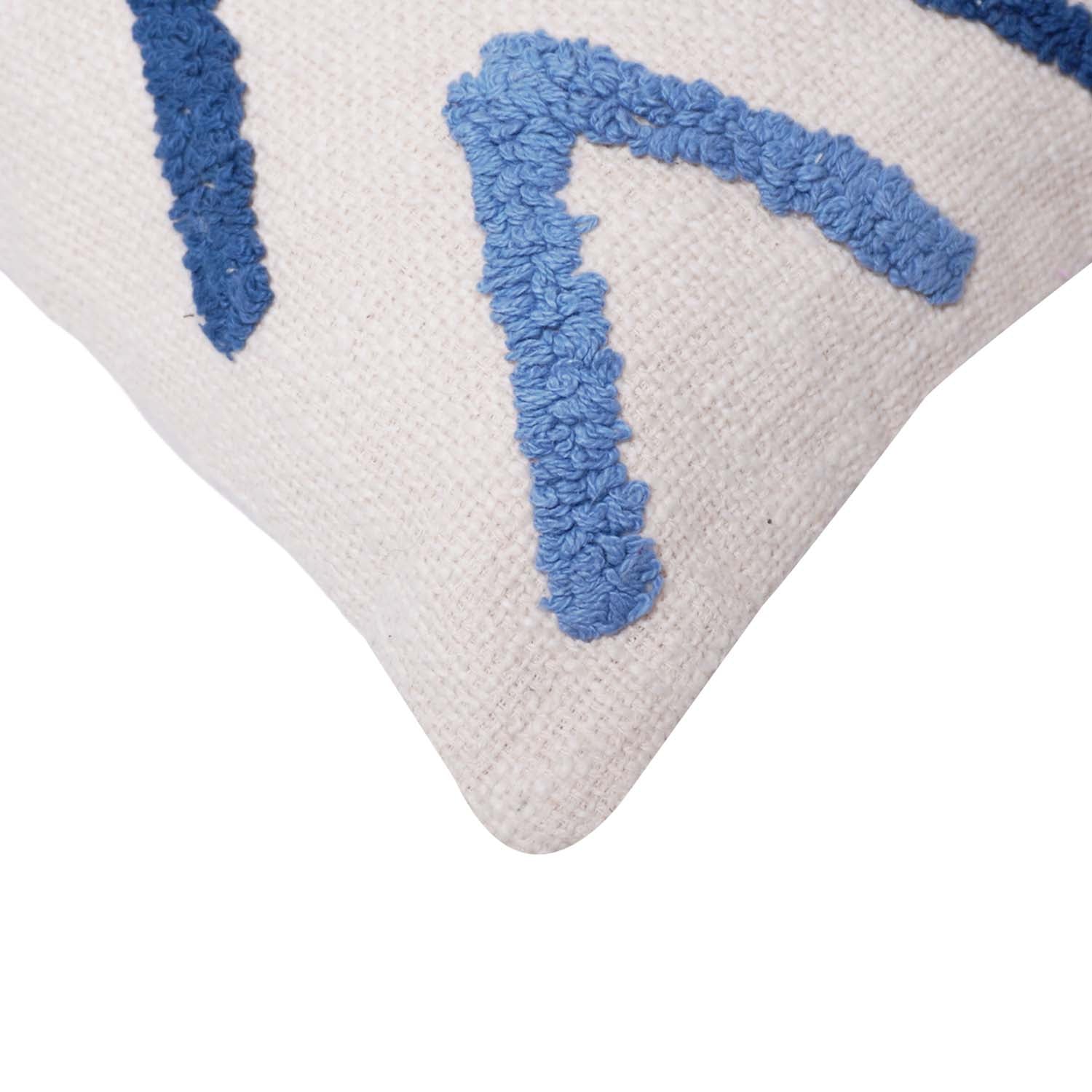 Handmade Tufted Cotton Cushion Cover 45x45 cm – Blue Geometric Pattern Decorative Throw Pillow Cover with Hidden Zipper