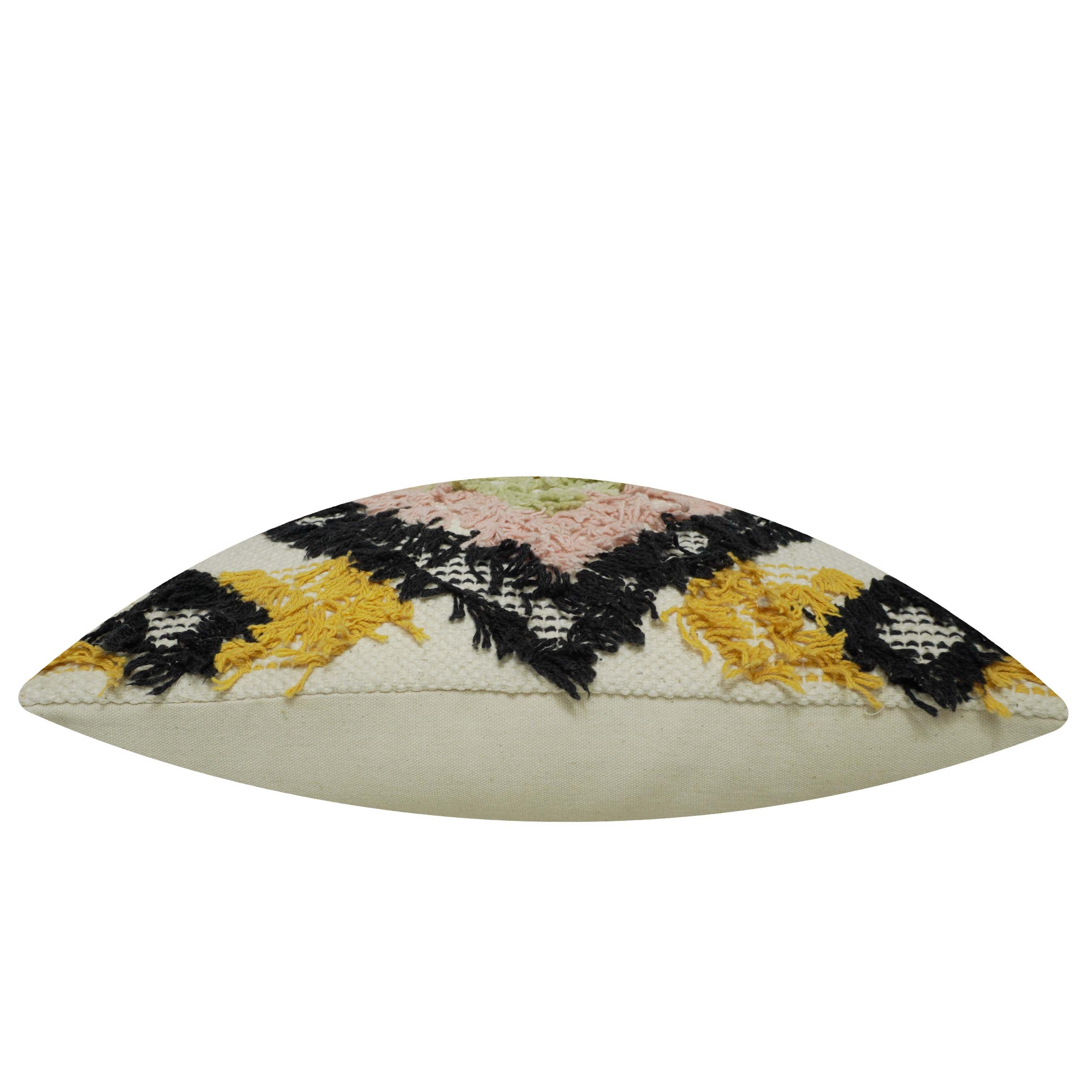 **Handmade Tufted Cotton Cushion Cover – Multicolor Geometric Diamond Design, 45 x 45 cm**