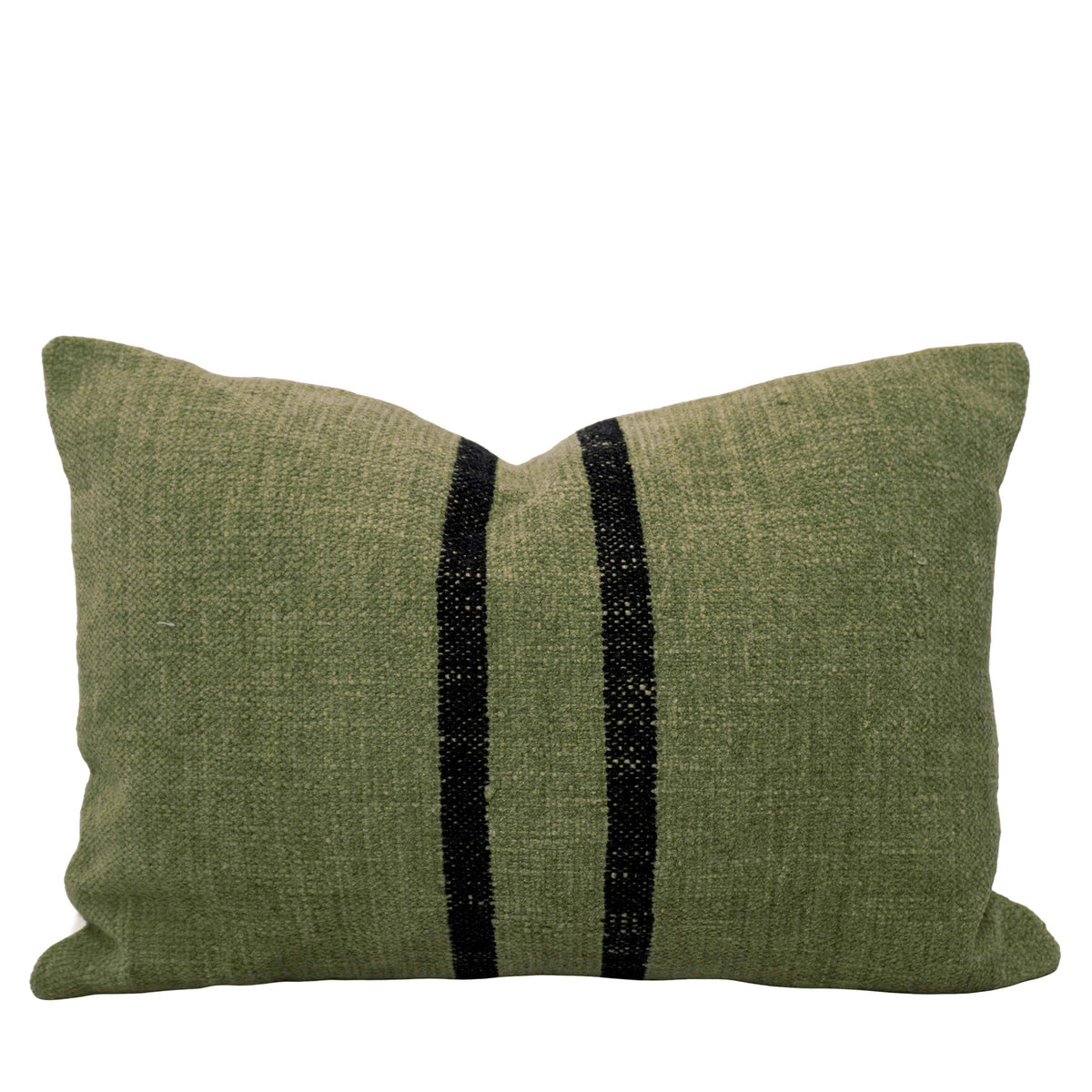 Handwoven Cotton Chenille Cushion Cover – Olive Green with Black Stripes, 45 x 45 cm