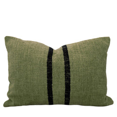 Handwoven Cotton Chenille Cushion Cover – Olive Green with Black Stripes, 45 x 45 cm
