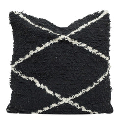 Hand Tufted Black & Ivory Cotton Cushion Cover 45x45 cm | Modern Geometric Textured Throw Pillow Cover | Concealed Zip | 18x18 Inch
