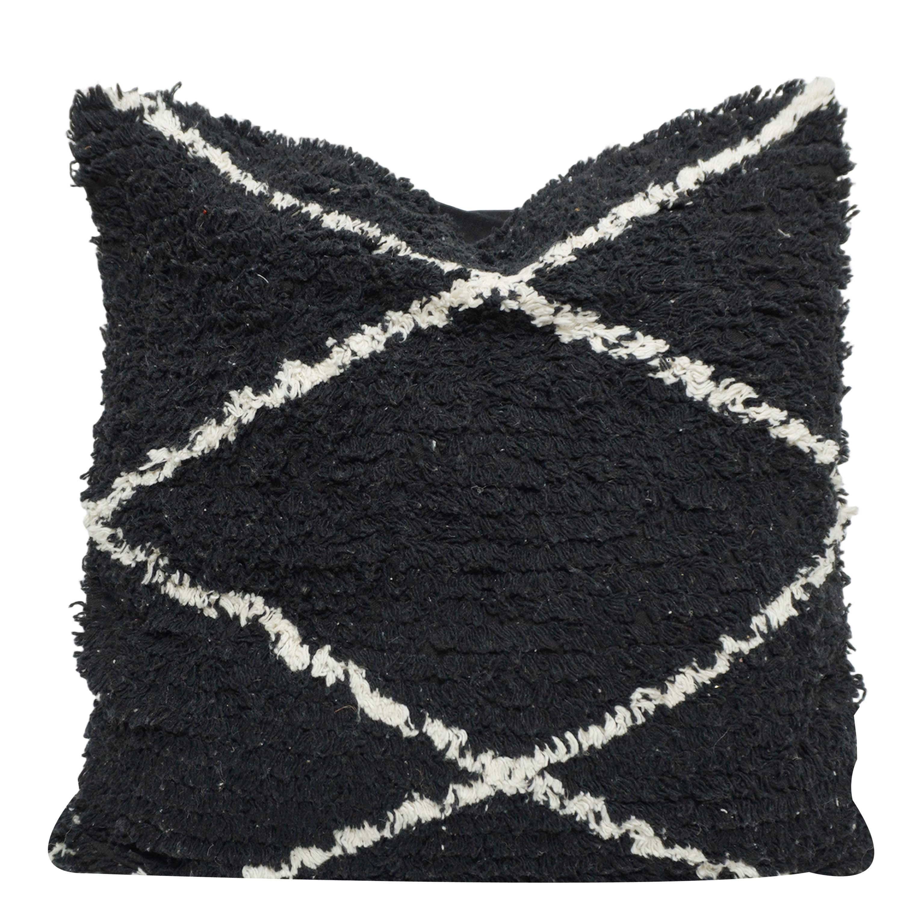Hand Tufted Black & Ivory Cotton Cushion Cover 45x45 cm | Modern Geometric Textured Throw Pillow Cover | Concealed Zip | 18x18 Inch