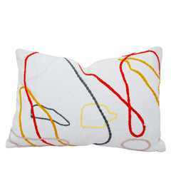 Handmade Abstract Embroidered Cotton Cushion Cover 35x50 cm | Modern Line Art Lumbar Pillow Cover | Decorative Rectangular Cushion Cover with Hidden Zipper