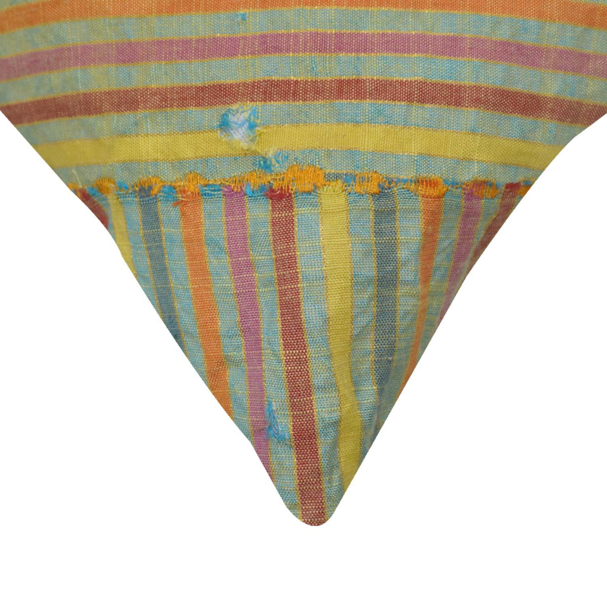 Handwoven Striped Cotton Cushion Cover with Mustard Macramé Panel | Decorative Throw Pillow Cover | 45x45 cm (18x18 Inch) - Bulk manufacturer & supplier from Panipat, India