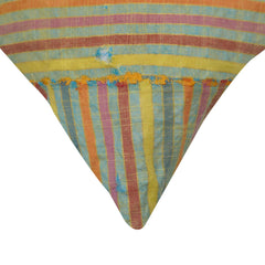 Handwoven Striped Cotton Cushion Cover with Mustard Macramé Panel | Decorative Throw Pillow Cover | 45x45 cm (18x18 Inch)