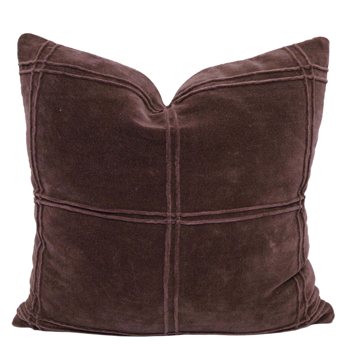 Brown Velvet Cushion Cover 45x45 cm – Handcrafted Textured Line Design