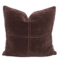 Brown Velvet Cushion Cover 45x45 cm – Handcrafted Textured Line Design