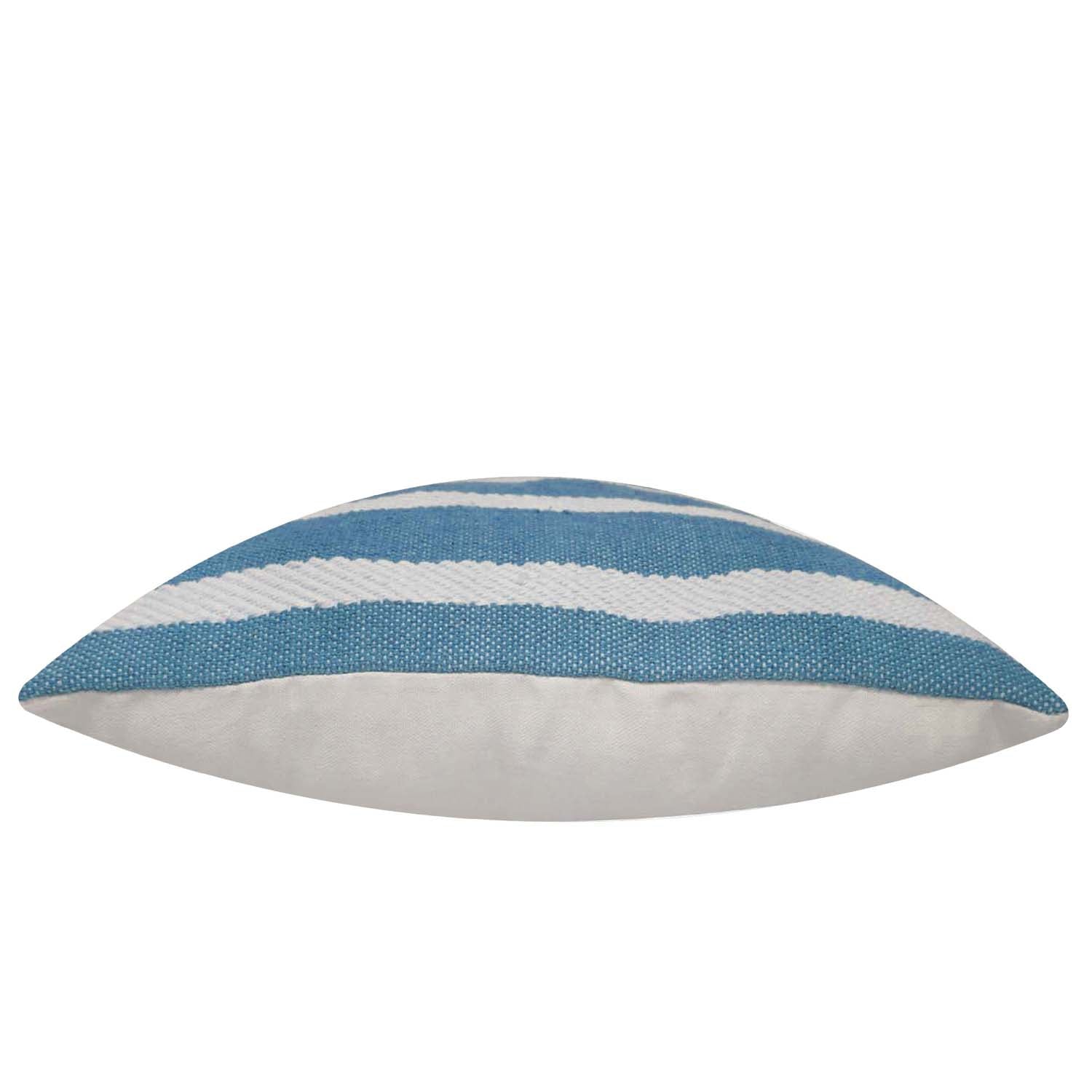 Handwoven Cotton Striped Cushion Cover 45x45 cm | Blue & White Woven Throw Pillow Cover | Modern Coastal Decorative Cushion Cover with Hidden Zipper