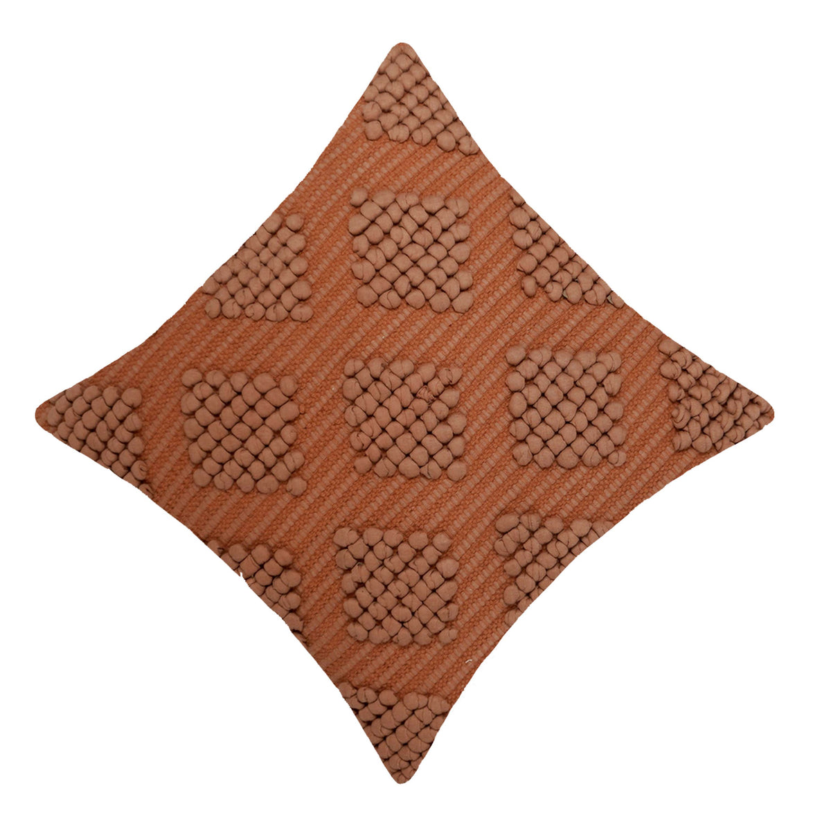 Handwoven Cotton Textured Cushion Cover 45x45 cm | Geometric Bobble Tufted Design | Decorative Throw Pillow Cover | Hidden Zipper | Terracotta - Bulk manufacturer & supplier from Panipat, India