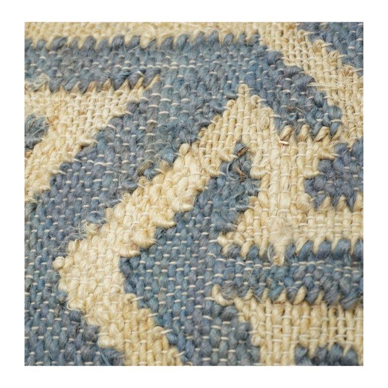 Handwoven Jute Cushion Cover with Geometric Tribal Pattern | Rustic Blue & Natural | 18x18 Inch