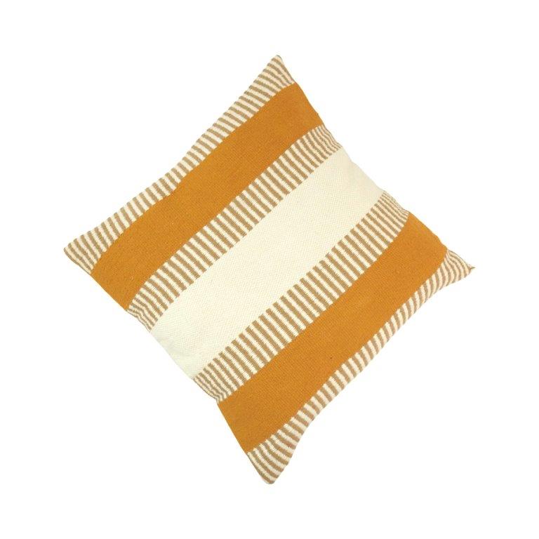 Handwoven Mustard Stripe Cotton Cushion Cover | 45x45 cm Decorative Throw Pillow Cover
