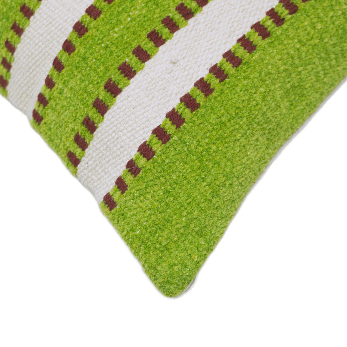 Handwoven Green & Ivory Striped Cushion Cover – 45x45 cm
