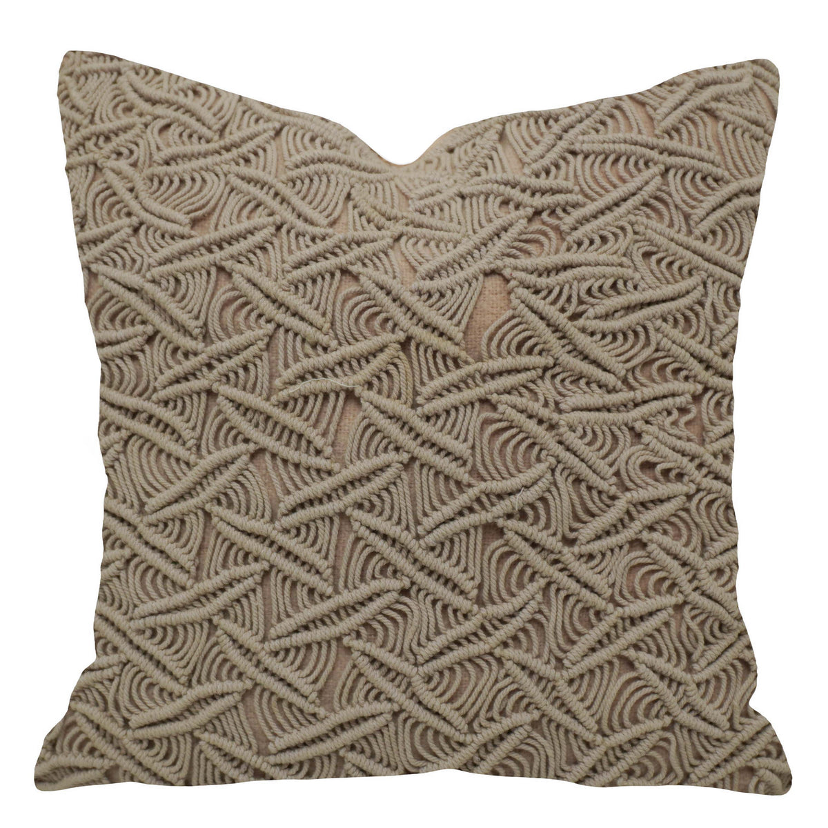 Cotton Macramé Textured Cushion Cover 45x45 cm | Handmade Boho Geometric Pattern | Beige