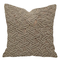 Cotton Macramé Textured Cushion Cover 45x45 cm | Handmade Boho Geometric Pattern | Beige