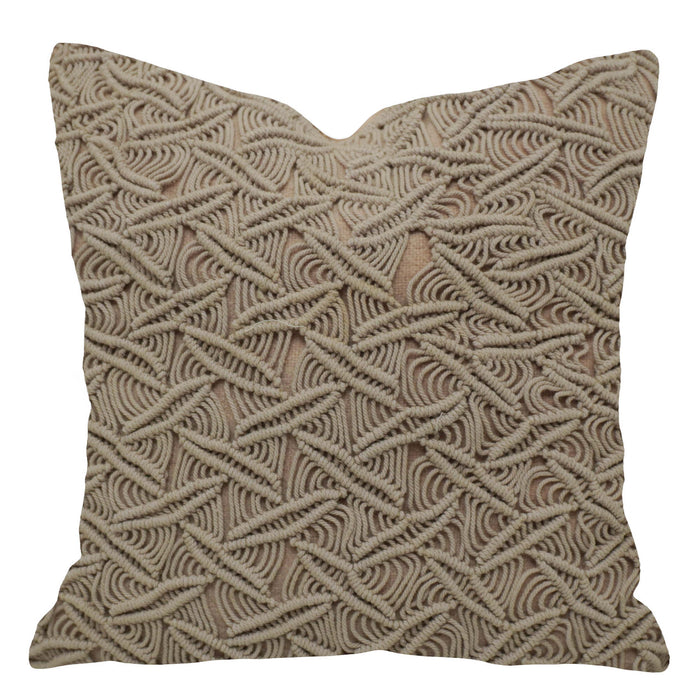 Cotton Macramé Textured Cushion Cover 45x45 cm | Handmade Boho Geometric Pattern | Beige