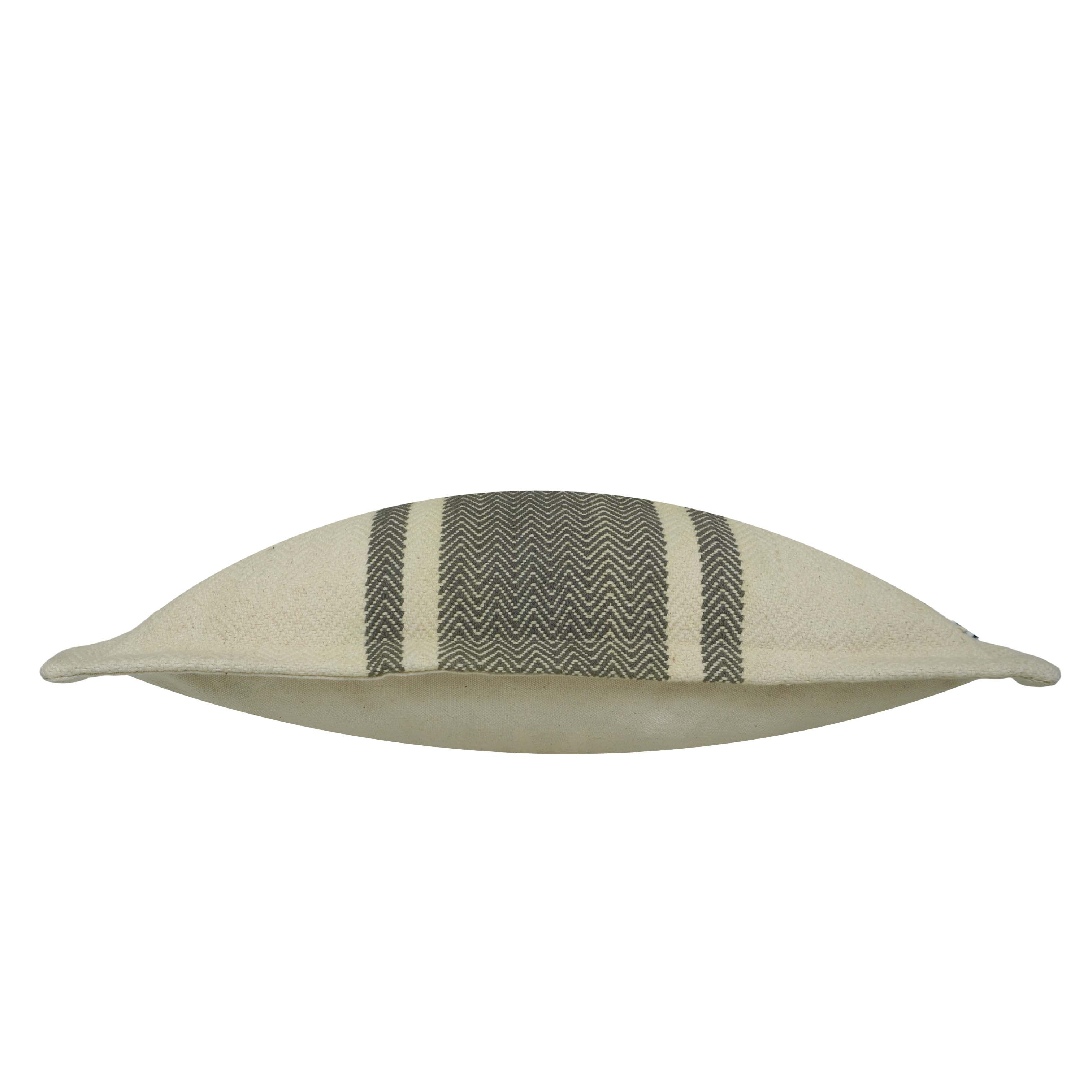 Handwoven Cotton Cushion Cover 45x45 cm – Ivory & Charcoal Geometric Stripe Design