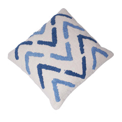 Handmade Tufted Cotton Cushion Cover 45x45 cm – Blue Geometric Pattern Decorative Throw Pillow Cover with Hidden Zipper