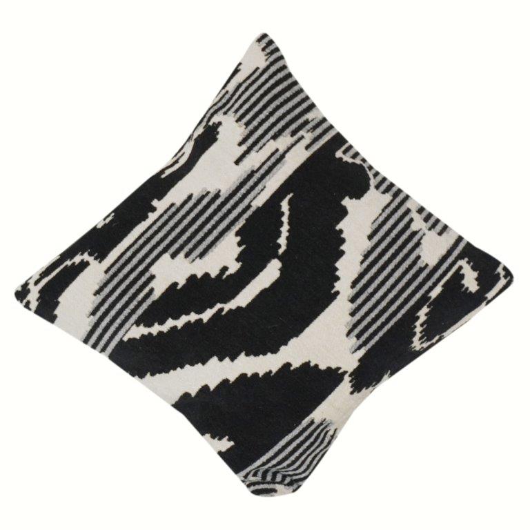 Black & White Ikat Pattern Cotton Cushion Cover | Modern Abstract Woven Pillow Cover | 18x18 Inch