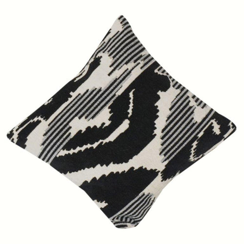 Black & White Ikat Pattern Cotton Cushion Cover | Modern Abstract Woven Pillow Cover | 18x18 Inch