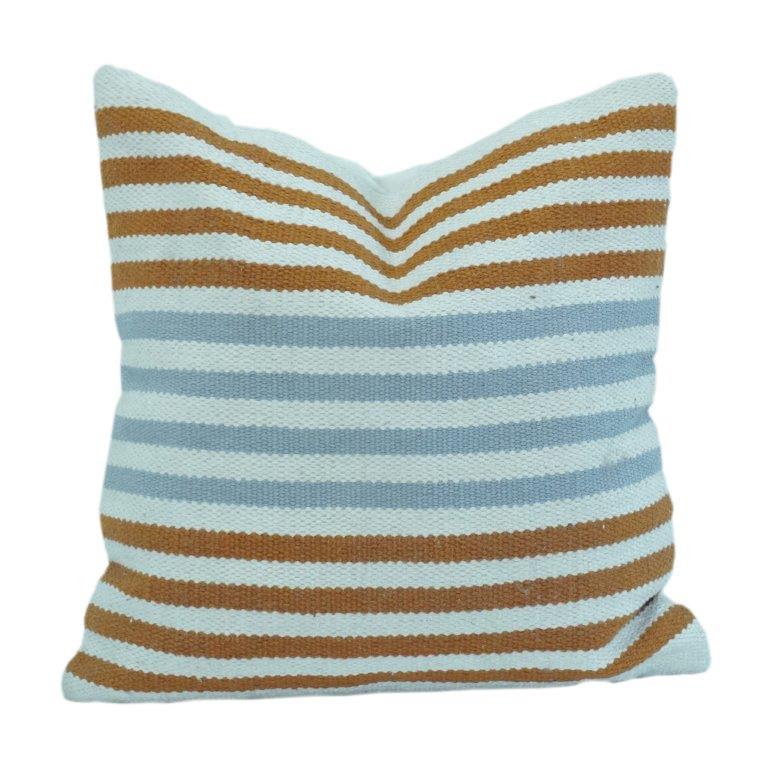 Gestreifter Baumwoll-Kissenbezug – Blau & Senf Texturierter Sofakissenbezug | Moderne Minimalistische Wohndeko | 45x45 cm - Bulk manufacturer & supplier from Panipat, India