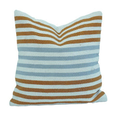 Woven Striped Cotton Cushion Cover – Blue & Mustard Textured Sofa Pillow Cover | Modern Minimalist Home Décor | 18x18 Inch