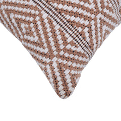 Handwoven Geometric Cotton Cushion Cover 45x45 cm | Boho Tribal Pattern Decorative Throw Pillow Cover | Brown & Ivory