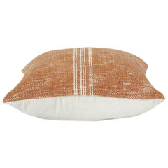 Rust Terracotta Cotton Cushion Cover with Woven Texture & White Stripes | 18x18 Inch Decorative Pillow Cover