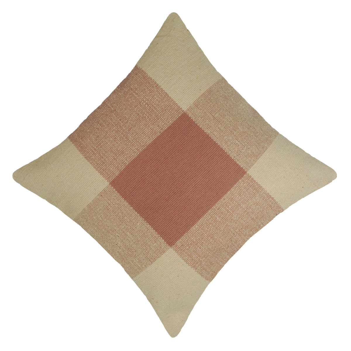 Handwoven Cotton Cushion Cover 45x45 cm | Modern Checkered Woven Throw Pillow Cover | Soft Decorative Cushion Cover with Hidden Zip | Beige & Dusty Rose