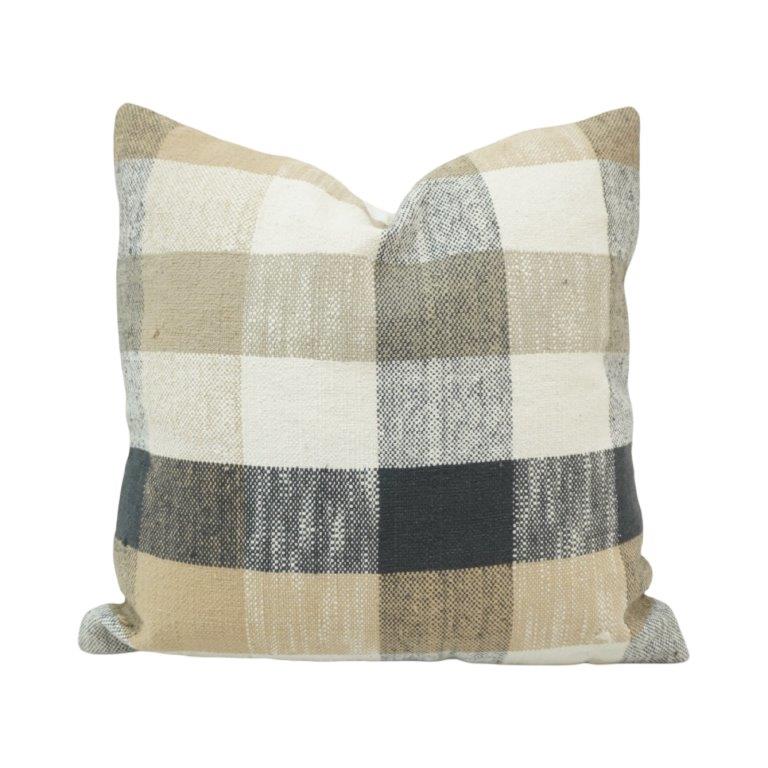 Handwoven Plaid Cotton Cushion Cover 45x45 cm | Neutral Checkered Throw Pillow Cover | Rustic Modern Home Décor - Bulk manufacturer & supplier from Panipat, India