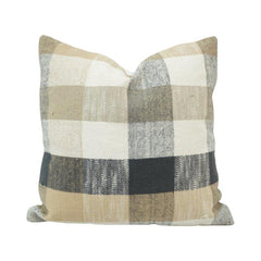 Handwoven Plaid Cotton Cushion Cover 45x45 cm | Neutral Checkered Throw Pillow Cover | Rustic Modern Home Décor