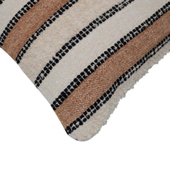 Handwoven Cotton Striped Cushion Cover 45x45 cm | Textured Woven Throw Pillow Cover | Beige, Ivory & Black | Modern Boho Farmhouse Home Décor