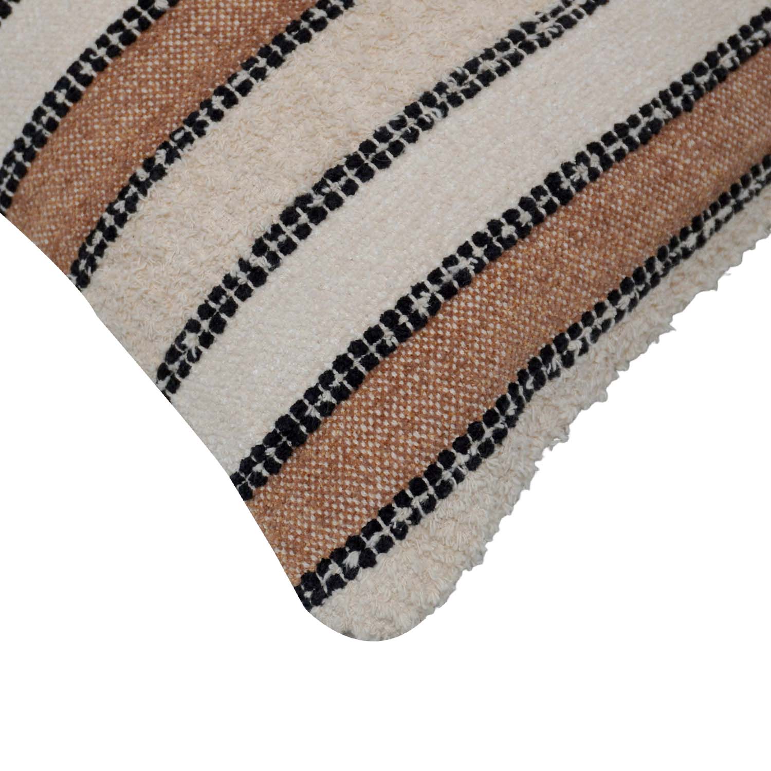 Handwoven Cotton Striped Cushion Cover 45x45 cm | Textured Woven Throw Pillow Cover | Beige, Ivory & Black | Modern Boho Farmhouse Home Décor