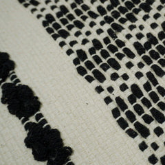 Handwoven Black & Ivory Geometric Textured Cushion Cover with Tassels – 45 x 45 cm