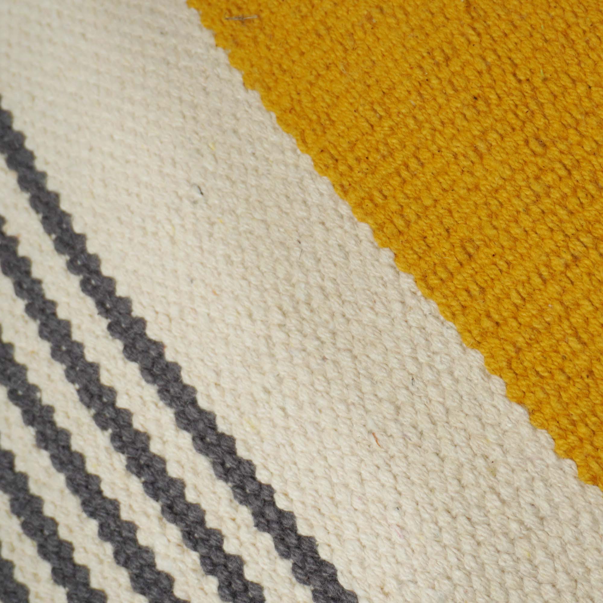 Handwoven Cotton Cushion Cover 45x45 cm – Mustard Yellow & Ivory Striped Decorative Cushion Cover | Modern Boho Woven Throw Pillow Cover with Concealed Zip