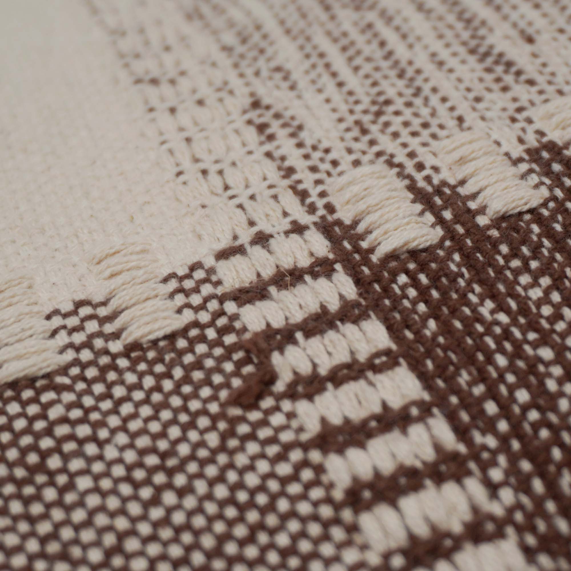 Handwoven Cotton Cushion Cover 45x45 cm | Brown & Ivory Color Block | Decorative Throw Pillow Cover