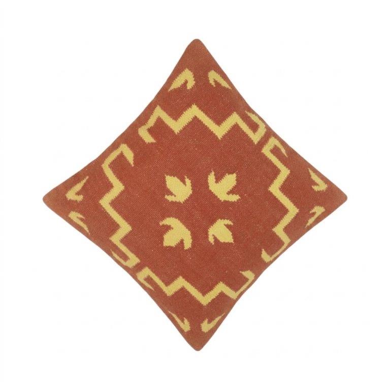 Handmade Kilim Cushion Cover 45x45 cm | Rust Red Geometric Woven Pillow Cover | Artisan Cotton Decorative Cushion