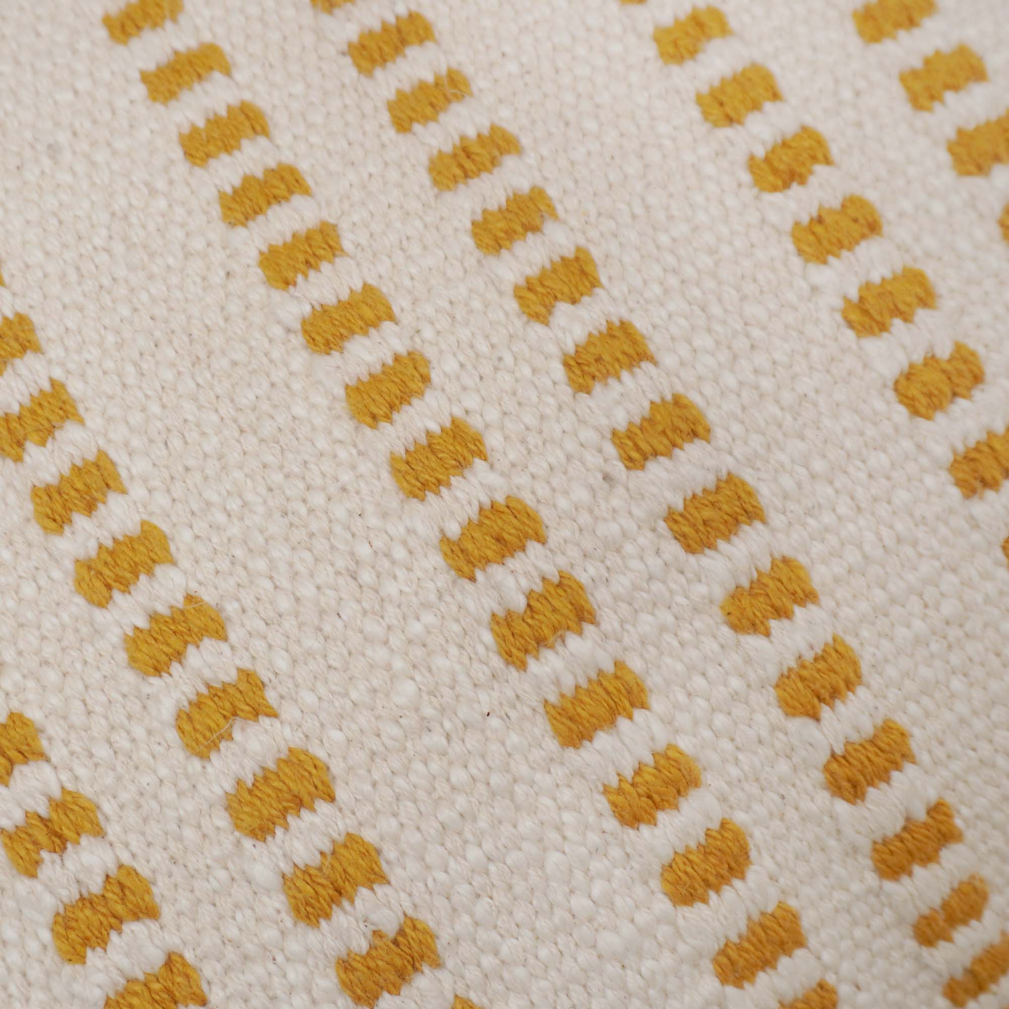 Handwoven Cotton Cushion Cover 45x45 cm | Ivory & Mustard Striped Woven Throw Pillow Cover | Textured Boho Farmhouse Decorative Cushion Cover with Hidden Zipper