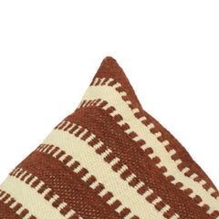 Handwoven Striped Cotton Cushion Cover | Rust & Ivory Boho Pillow Cover | 45x45 cm Decorative Cushion