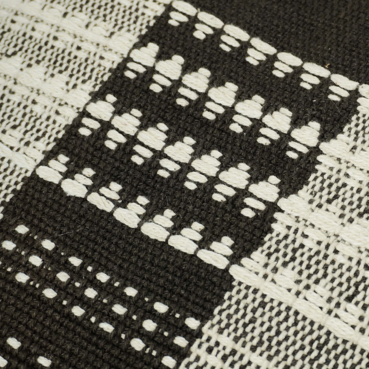 Handwoven Black & Cream Checkered Cushion Cover 45x45 cm with Tassel Detailing