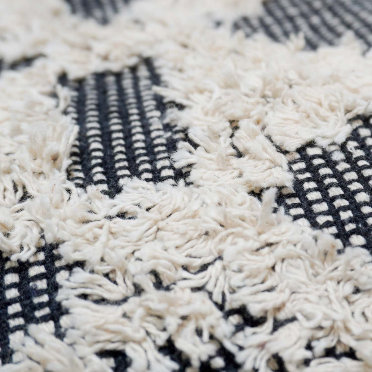 Handwoven Tufted Cotton Cushion Cover 45x45 cm | Black & Ivory Geometric Textured Throw Pillow Cover | Boho Modern Home Décor - Bulk manufacturer & supplier from Panipat, India