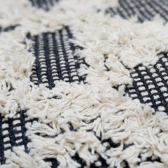 Handwoven Tufted Cotton Cushion Cover 45x45 cm | Black & Ivory Geometric Textured Throw Pillow Cover | Boho Modern Home Décor