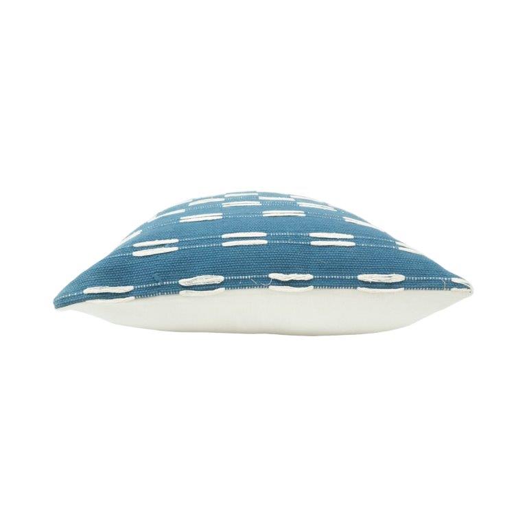 Handwoven Blue Cotton Cushion Cover 45x45 cm | Geometric Dash Pattern Decorative Throw Pillow Cover