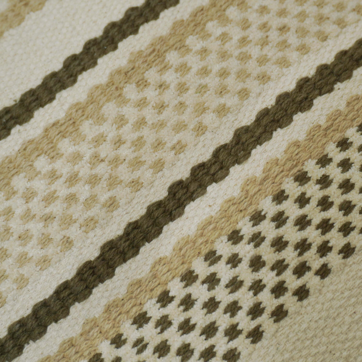 Handwoven Cotton Cushion Cover 45x45 cm – Textured Striped Boho Design in Beige & Olive