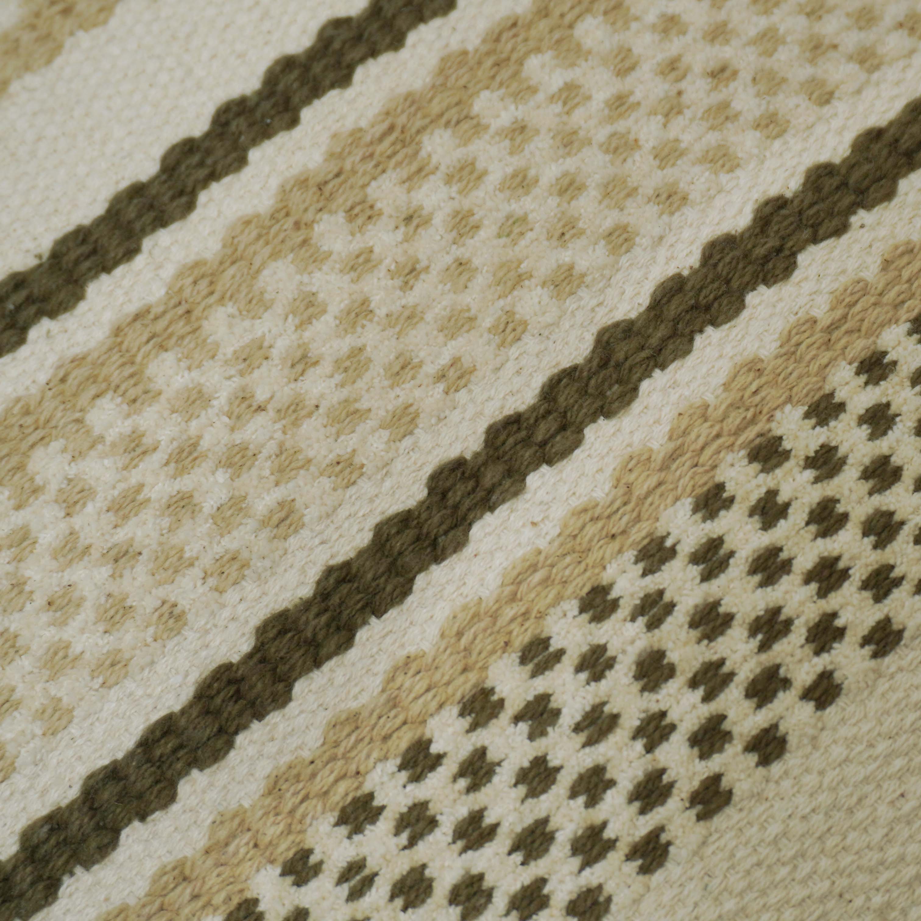 Handwoven Cotton Cushion Cover 45x45 cm – Textured Striped Boho Design in Beige & Olive