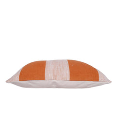 Handmade Cotton Striped Cushion Cover 35x50 cm | Rust Orange & Natural White Lumbar Pillow Cover | Woven Decorative Cushion for Sofa, Bed & Living Room